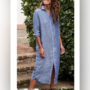 Magic Linen midi shirt dress size L pure linen